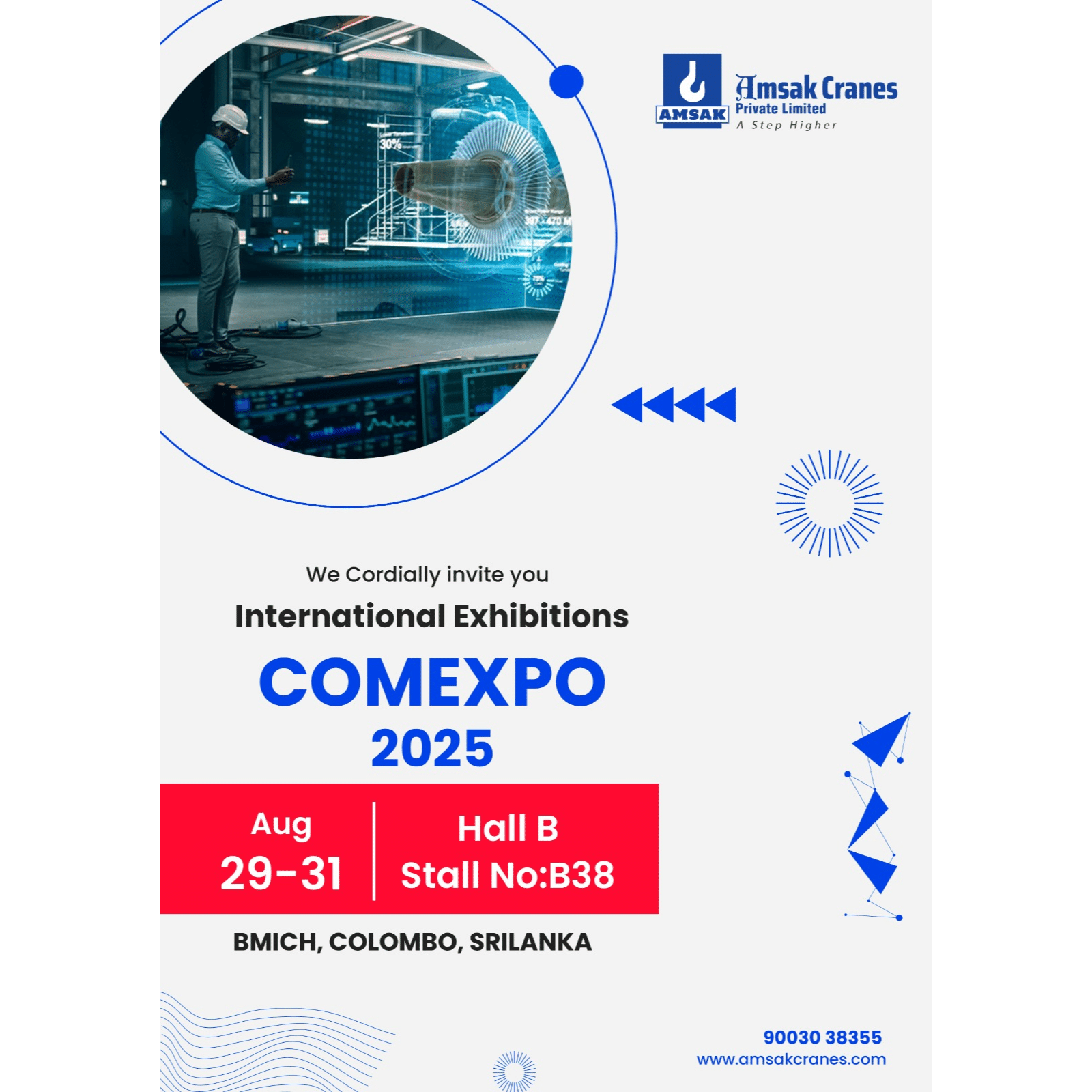 Amsak Cranes booth at COMEXPO 2025, Colombo — showcasing the largest crane and advanced lifting solutions
