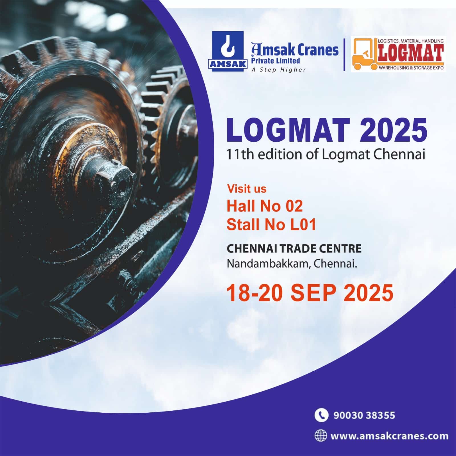 Amsak Cranes at LOGMAT 2025 Stall L01 showcasing industrial cranes