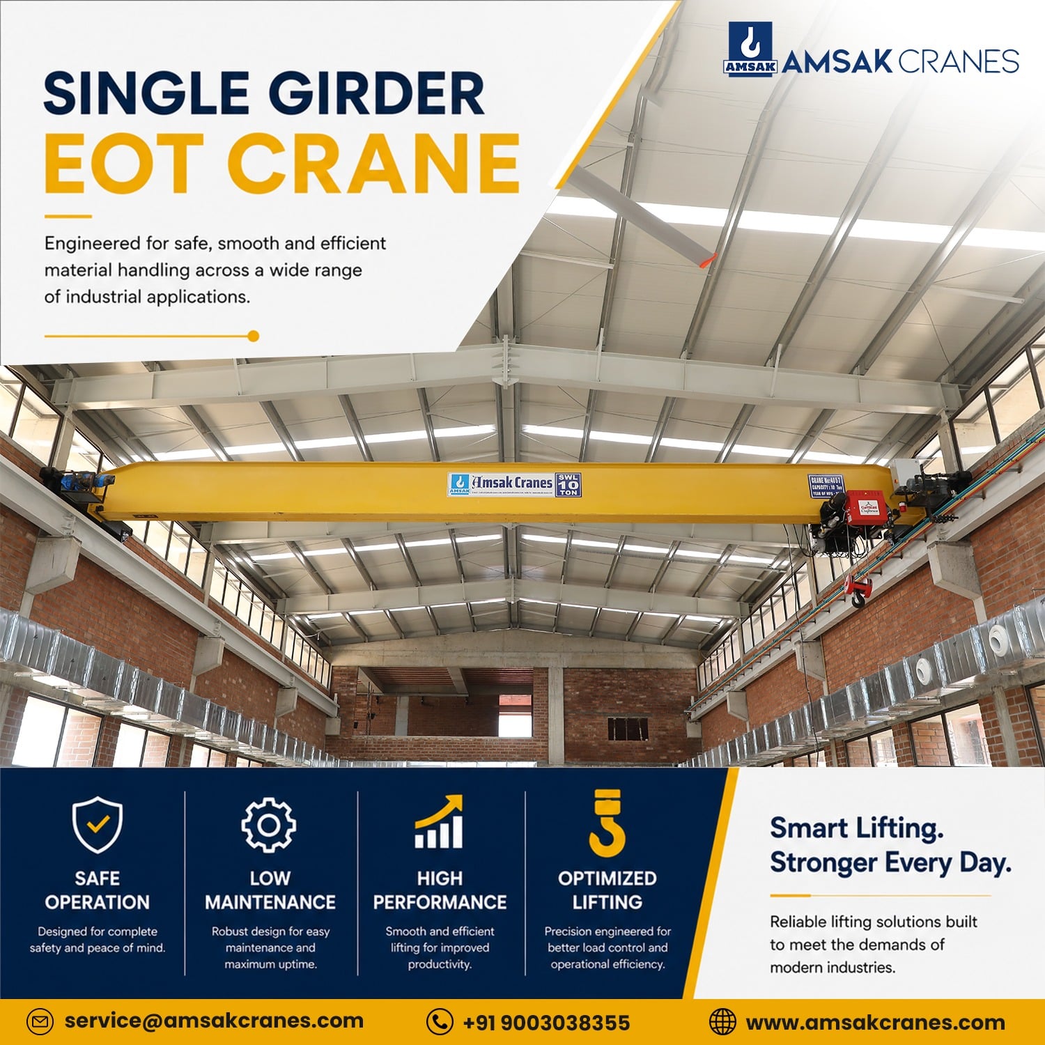 10-ton single girder EOT crane in industrial facility